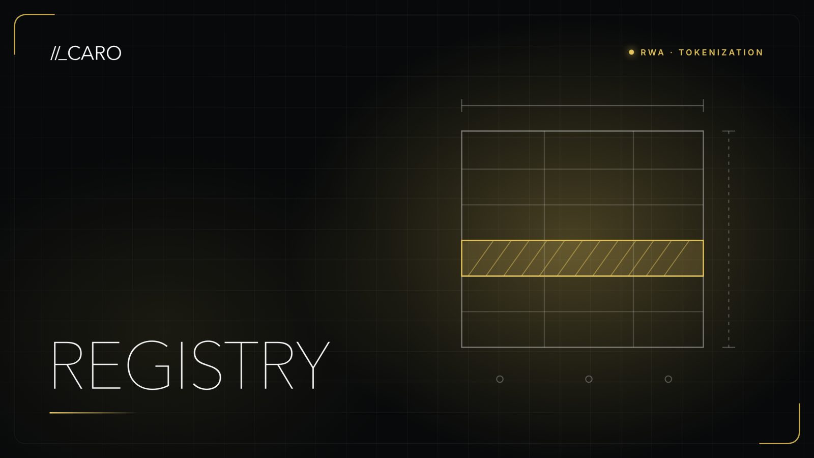 Blueprint of a register table with one highlighted row: the ownership record of a tokenized security